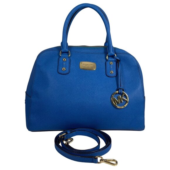 MICHAEL KORS Large Blue Boston Bowlers Satchel Shoulder Bag w/ Bag Charm EUC - Picture 1 of 14